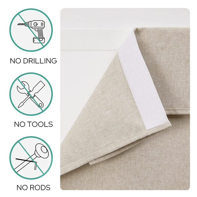 Alt view image 3 of 7 - Blackout Door Curtains for French Door 26x68 Inch Natural | Room Darkening, Thermal Insulated, No Drilling, UV Protection, Door Window Curtains, with 1 Adhensive Tape