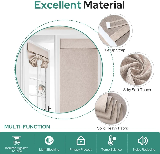 Alt view image 7 of 7 - 100% Blackout Linen Door Curtains for French Door 26x72 Inch | Natural, 100% Light Blocking, Thermal Insulated, No Drilling, UV Protection, Door Window Curtains, Including 1 Tieback