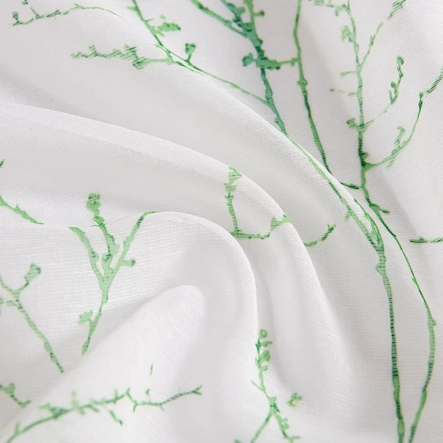 Alt view image 5 of 5 - French Door Curtains Set of 2 Panels Floral Botanical Print Sidelight for Front Door Faux Linen Printed Semi-Sheer with Top and Bttom Rod Pocket(Branch Green,25W x 40L)