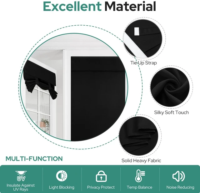 Alt view image 5 of 7 - Blackout Door Curtains for French Door 26x40 Inch Black | Room Darkening, Thermal Insulated, No Drilling, UV Protection, Door Window Curtains, with 1 Tieback