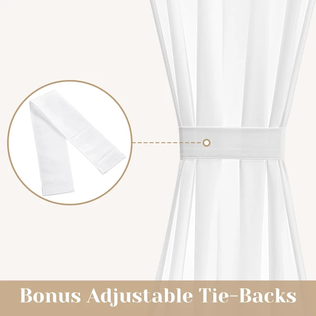 Alt view image 4 of 7 - Privacy Sheer Door Curtains for French Door 26x72 Inch White | 2 Panels, Light Filtering, No Drilling, UV Protection, Door Window Curtains, Rod Pocket, with 2 Tiebacks