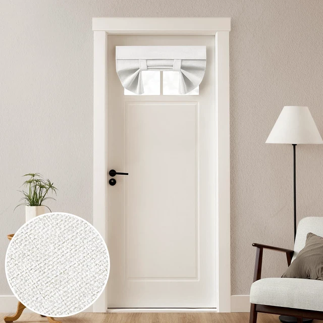 Main image of 100% Blackout Linen Door Curtains for French Door 26x20 Inch | White, 100% Light Blocking, Thermal Insulated, No Drilling, UV Protection, Door Window Curtains, Including 1 Tieback