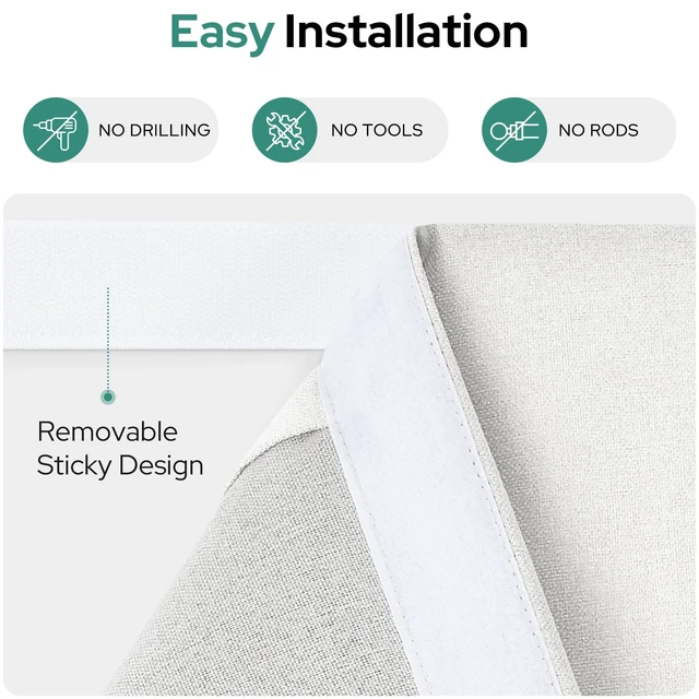 Alt view image 4 of 7 - 100% Blackout Linen Door Curtains for French Door 26x20 Inch | White, 100% Light Blocking, Thermal Insulated, No Drilling, UV Protection, Door Window Curtains, Including 1 Tieback