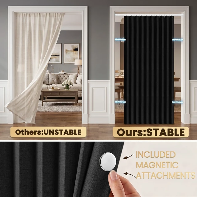 Alt view image 4 of 7 - Blackout Magnetic Door Curtain Accordion Doors Interior Closet Door Curtain Invisible Applicable Bedroom Room Living Room Doorway (Black 42" W x 78" L) 1 Panel