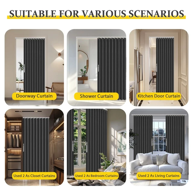 Alt view image 6 of 7 - Blackout Magnetic Door Curtain Accordion Doors Interior Closet Door Curtain Invisible Applicable Bedroom Room Living Room Doorway (Black 42" W x 78" L) 1 Panel