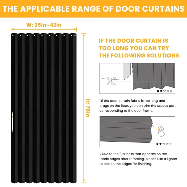 Alt view image 2 of 7 - Blackout Magnetic Door Curtain Accordion Doors Interior Closet Door Curtain Invisible Applicable Bedroom Room Living Room Doorway (Black 42" W x 78" L) 1 Panel