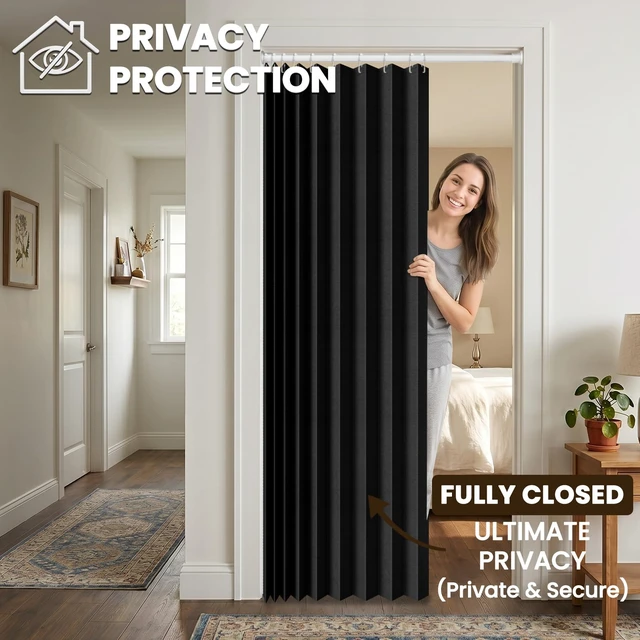 Alt view image 3 of 7 - Blackout Magnetic Door Curtain Accordion Doors Interior Closet Door Curtain Invisible Applicable Bedroom Room Living Room Doorway (Black 42" W x 78" L) 1 Panel