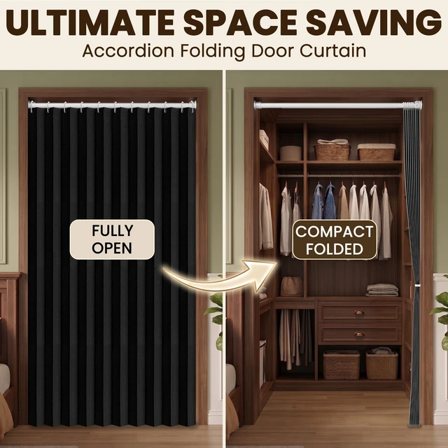 Alt view image 5 of 7 - Blackout Magnetic Door Curtain Accordion Doors Interior Closet Door Curtain Invisible Applicable Bedroom Room Living Room Doorway (Black 42" W x 78" L) 1 Panel
