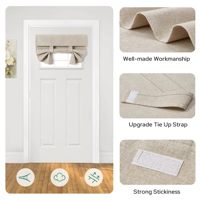 Alt view image 5 of 7 - Blackout Door Curtains for French Door 26x20 Inch Natural | Room Darkening, Thermal Insulated, No Drilling, UV Protection, Door Window Curtains, with 1 Adhensive Tape