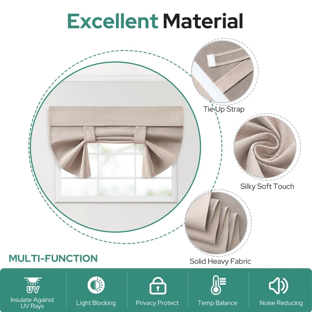 Alt view image 7 of 7 - 100% Blackout Linen Door Curtains for French Door 26x20 Inch | Natural, 100% Light Blocking, Thermal Insulated, No Drilling, UV Protection, Door Window Curtains, Including 1 Tieback