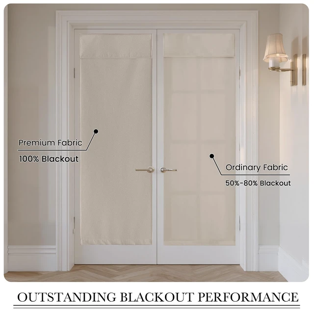 Alt view image 3 of 7 - 100% Blackout Linen French Door Curtain for Front Window Covering | Home Decor, No Drill, Thermal Insulated, Privacy Blinds, 2 Adhesive Tapes, for Glass Window, Sand, W26 x L40, 1 Panel