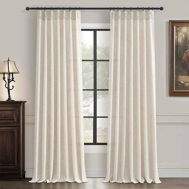 Alt view image 6 of 7 - Linen Curtains 96 Inches Long for Living Room Bedroom, Light Filtering Boho Window Drape 96 inch 2 Panels Burgs with Hooks&Rings 8ft Cream Birch Sliding Glass Door Sheer Curtain Decor