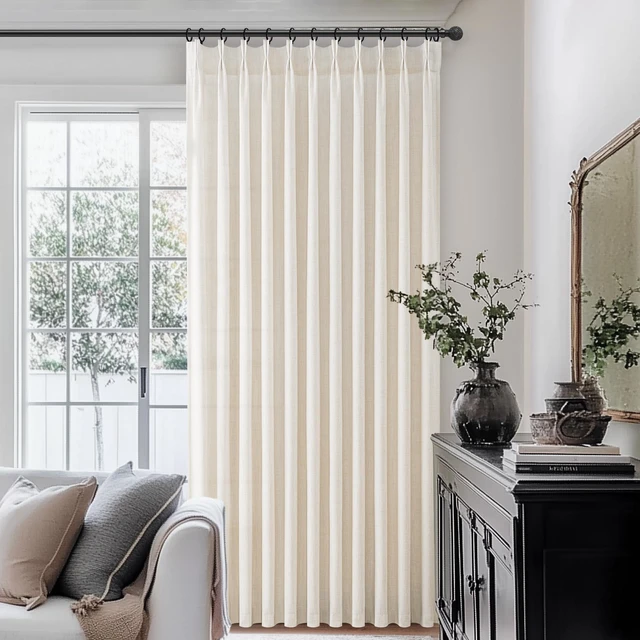 Alt view image 2 of 7 - Linen Curtains 96 Inches Long for Living Room Bedroom, Light Filtering Boho Window Drape 96 inch 2 Panels Burgs with Hooks&Rings 8ft Cream Birch Sliding Glass Door Sheer Curtain Decor