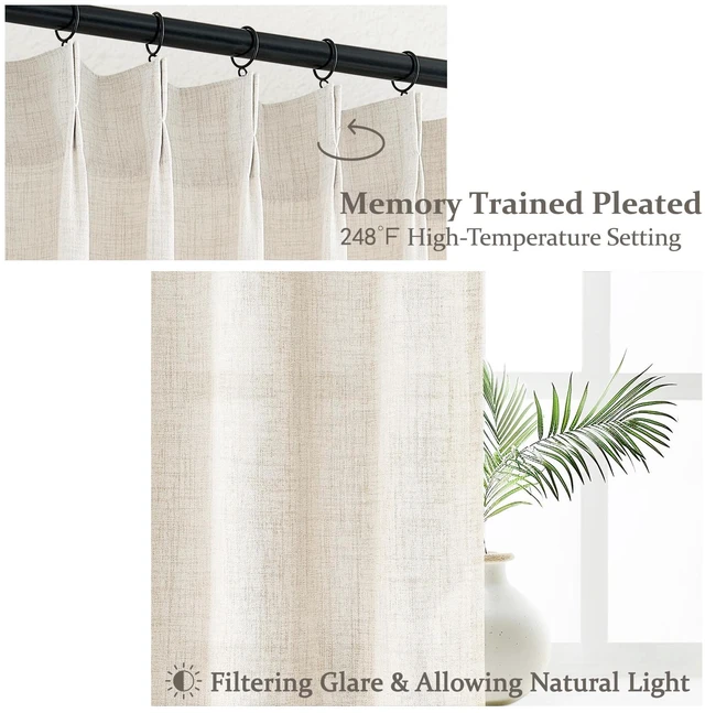Alt view image 4 of 7 - Linen Curtains 96 Inches Long for Living Room Bedroom, Light Filtering Boho Window Drape 96 inch 2 Panels Burgs with Hooks&Rings 8ft Cream Birch Sliding Glass Door Sheer Curtain Decor