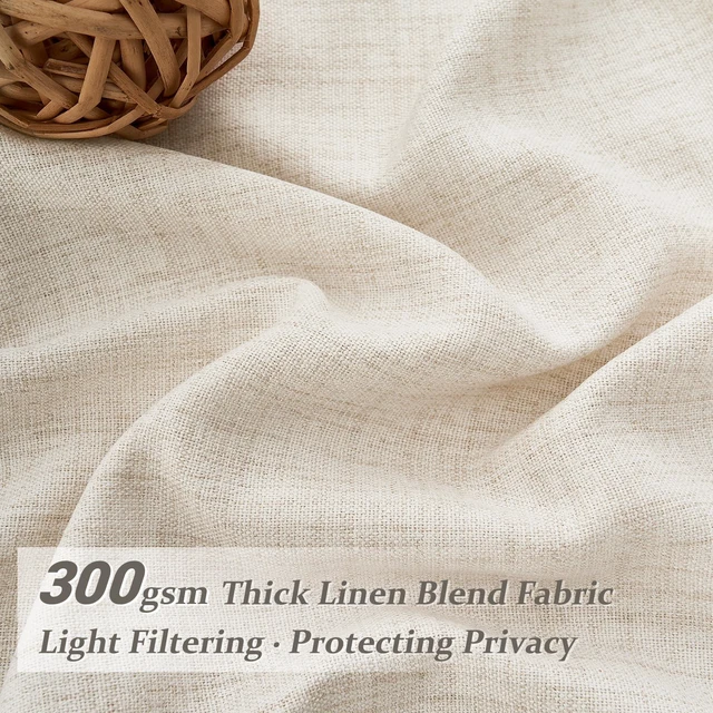 Alt view image 3 of 7 - Linen Curtains 96 Inches Long for Living Room Bedroom, Light Filtering Boho Window Drape 96 inch 2 Panels Burgs with Hooks&Rings 8ft Cream Birch Sliding Glass Door Sheer Curtain Decor