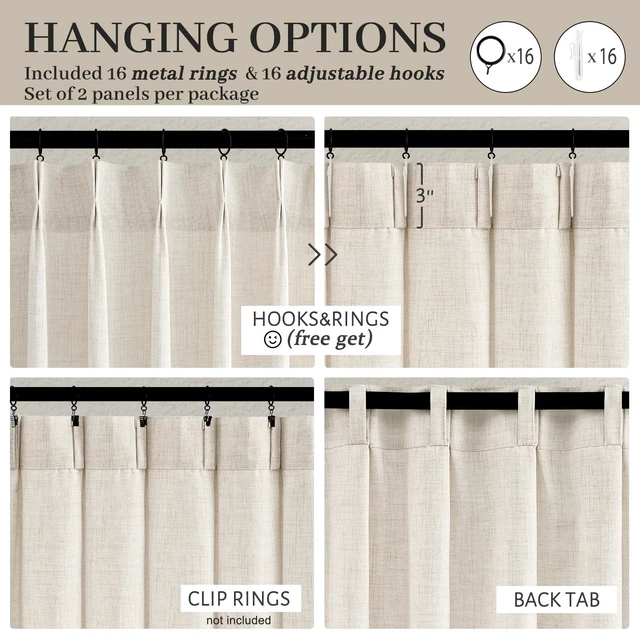 Alt view image 5 of 7 - Linen Curtains 96 Inches Long for Living Room Bedroom, Light Filtering Boho Window Drape 96 inch 2 Panels Burgs with Hooks&Rings 8ft Cream Birch Sliding Glass Door Sheer Curtain Decor