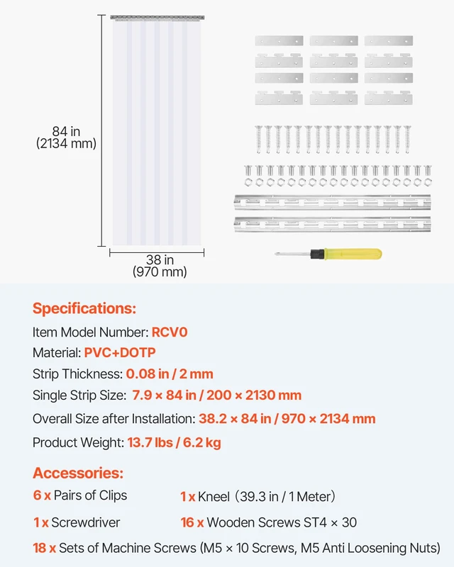 Alt view image 2 of 7 - PVC Strip Curtain, 84" Height x 38" Width, 0.08" Thickness, 6PCS Clear, Freezer & Cooler Door Strips, 50% Overlap Visit the Store