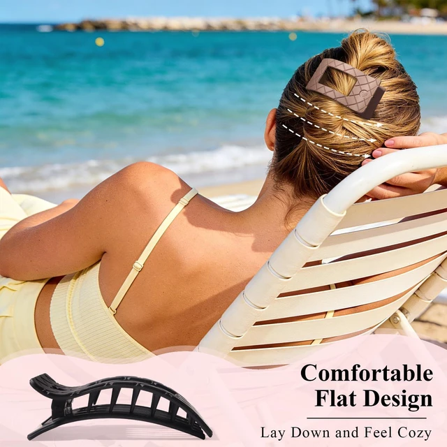 Alt view image 3 of 7 - Flat Hair Claw Clips for Women Thin Thick Hair | Stylish Strong Hold Non Slip Square Hair Clips, Cozy French Lay Down Hairclips, Beige, Light Brown, Dark Brown, Black, 4 Pcs