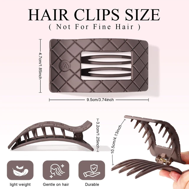 Alt view image 5 of 7 - Flat Hair Claw Clips for Women Thin Thick Hair | Stylish Strong Hold Non Slip Square Hair Clips, Cozy French Lay Down Hairclips, Beige, Light Brown, Dark Brown, Black, 4 Pcs