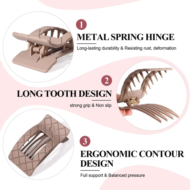Alt view image 6 of 7 - Flat Hair Claw Clips for Women Thin Thick Hair | Stylish Strong Hold Non Slip Square Hair Clips, Cozy French Lay Down Hairclips, Beige, Light Brown, Dark Brown, Black, 4 Pcs