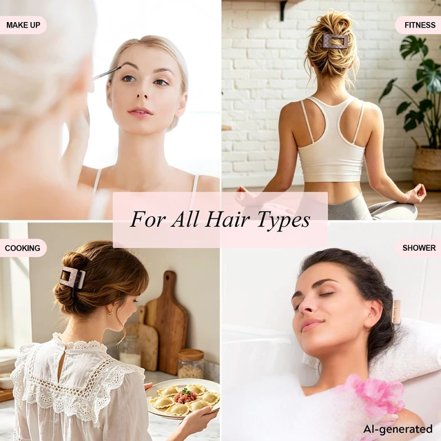 Alt view image 7 of 7 - Flat Hair Claw Clips for Women Thin Thick Hair | Stylish Strong Hold Non Slip Square Hair Clips, Cozy French Lay Down Hairclips, Beige, Light Brown, Dark Brown, Black, 4 Pcs