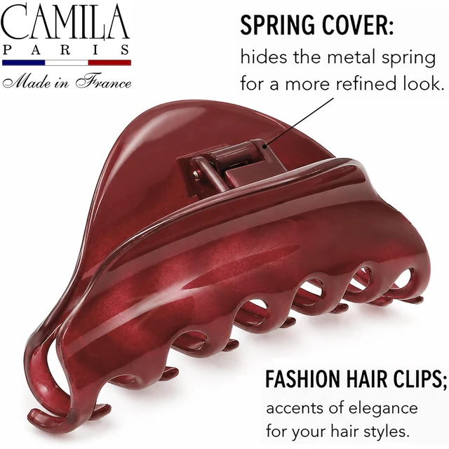 Alt view image 6 of 7 - Paris CP2529 French Hair Clips for Women, 3.75" Red Large Claw Clip Strong Hold All Day, Girl Large Claw Clips for Thick Hair, No Damage No Slip Flat Clip for Women. Made in France