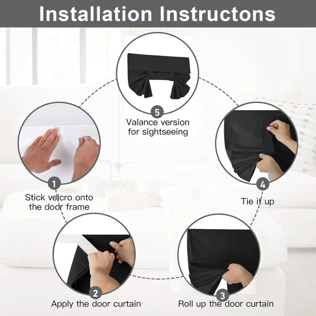 Alt view image 2 of 6 - 100% Blackout Door Curtains for Windows and Doors | Black 24x38 InchesPrivacyprotected, lightblocking, noisereducing. Notool installation within 3 minutes.