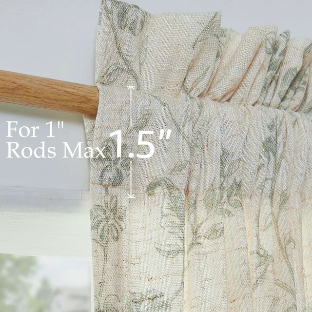 Alt view image 6 of 7 - Green Linen Floral French Door Curtain 72 Inch Rod Pocket 1 Panel | Light filtering, a tieback included, cottage farmhouse, privacy full length door panels for patio door, sliding glass door