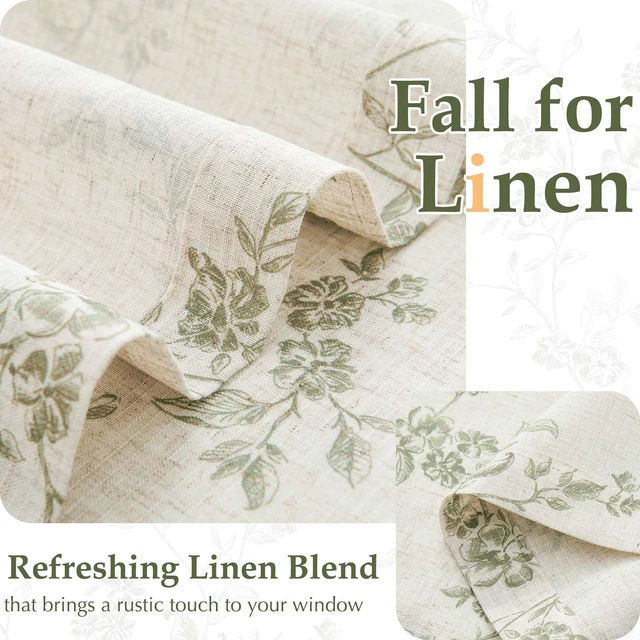 Alt view image 5 of 7 - Green Linen Floral French Door Curtain 72 Inch Rod Pocket 1 Panel | Light filtering, a tieback included, cottage farmhouse, privacy full length door panels for patio door, sliding glass door