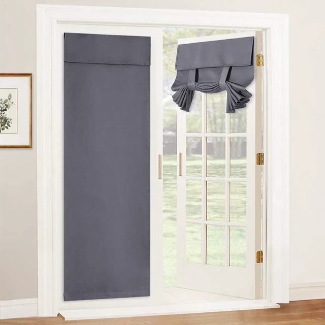 Main image of Blackout French Door Curtain for Kitchen Front Back Door Window | Self Adhesive No Drill, Privacy Thermal Insulated, For Patio Glass Door Window, Renter Friendly, W26 x L69, Grey, 1 Panel