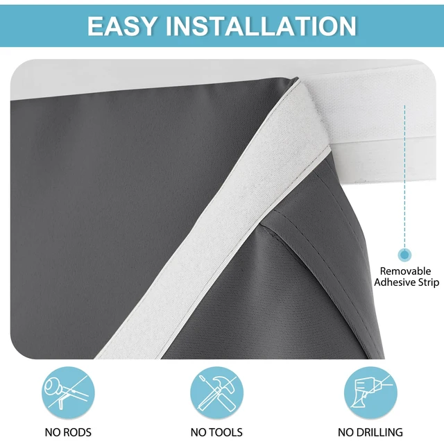 Alt view image 2 of 7 - Blackout French Door Curtain for Kitchen Front Back Door Window | Self Adhesive No Drill, Privacy Thermal Insulated, For Patio Glass Door Window, Renter Friendly, W26 x L69, Grey, 1 Panel