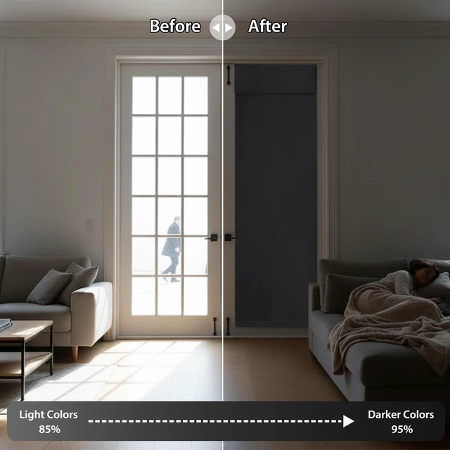 Alt view image 5 of 7 - Blackout French Door Curtain for Kitchen Front Back Door Window | Self Adhesive No Drill, Privacy Thermal Insulated, For Patio Glass Door Window, Renter Friendly, W26 x L69, Grey, 1 Panel