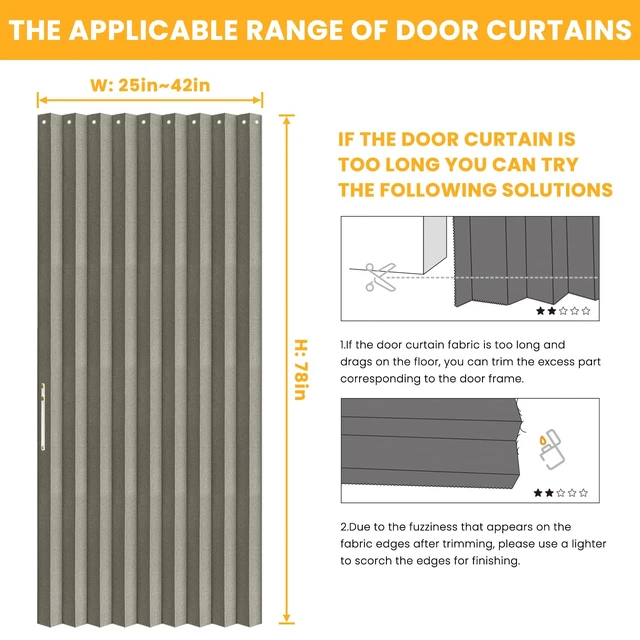 Alt view image 2 of 7 - Blackout Accordion Door Magnetic Door Curtain Folding Closet Doors Curtain Invisible Applicable Bedroom Room Living Room DoorwayGrey 42" W x 78" L 1 Panel