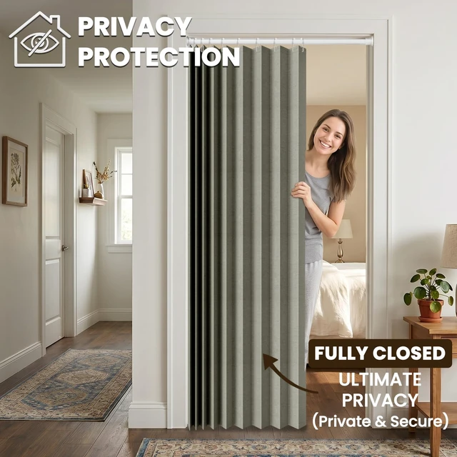 Alt view image 3 of 7 - Blackout Accordion Door Magnetic Door Curtain Folding Closet Doors Curtain Invisible Applicable Bedroom Room Living Room DoorwayGrey 42" W x 78" L 1 Panel