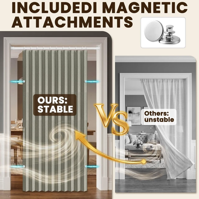 Alt view image 4 of 7 - Blackout Accordion Door Magnetic Door Curtain Folding Closet Doors Curtain Invisible Applicable Bedroom Room Living Room DoorwayGrey 42" W x 78" L 1 Panel