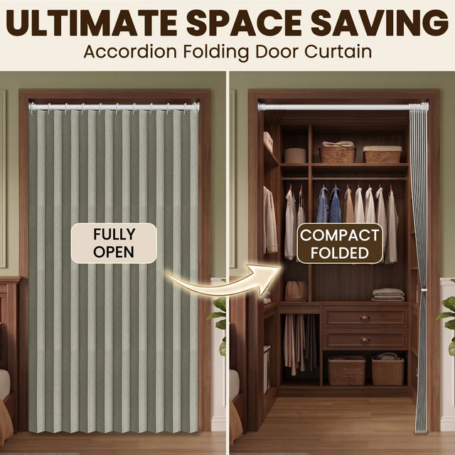 Alt view image 5 of 7 - Blackout Accordion Door Magnetic Door Curtain Folding Closet Doors Curtain Invisible Applicable Bedroom Room Living Room DoorwayGrey 42" W x 78" L 1 Panel