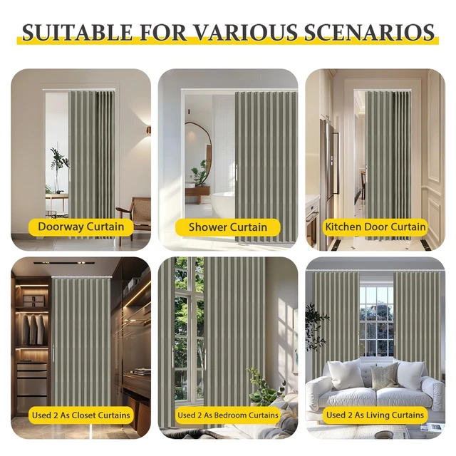 Alt view image 6 of 7 - Blackout Accordion Door Magnetic Door Curtain Folding Closet Doors Curtain Invisible Applicable Bedroom Room Living Room DoorwayGrey 42" W x 78" L 1 Panel