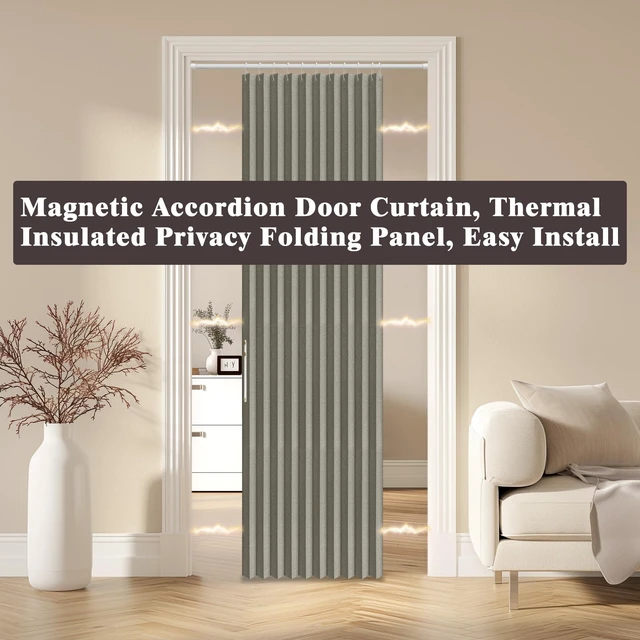 Alt view image 7 of 7 - Blackout Accordion Door Magnetic Door Curtain Folding Closet Doors Curtain Invisible Applicable Bedroom Room Living Room DoorwayGrey 42" W x 78" L 1 Panel