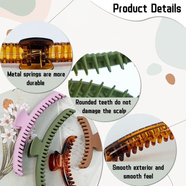 Alt view image 3 of 7 - 12Pcs Hold Everything Claw Clip, Colorful Double Row Claw Clip | 2 Size 4.7 Inch and 2.5 Inch, Strong Clip Non-Slip Claw Clips Set for Thick, Thin, Straight, Curly Hair (6 Colors)