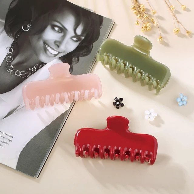 Alt view image 3 of 5 - Claw Clips for Women,3.8 Acetate Olive Green Hair Clip | Jelly Square Rectangle Claw Clip for Thin Thick Hair,Strong Hold Jaw Clips,Hair Accessories for Women Girls