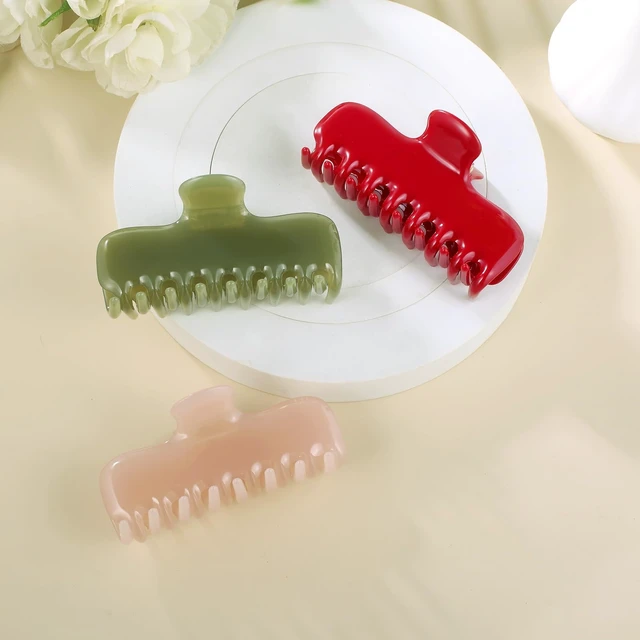 Alt view image 4 of 5 - Claw Clips for Women,3.8 Acetate Olive Green Hair Clip | Jelly Square Rectangle Claw Clip for Thin Thick Hair,Strong Hold Jaw Clips,Hair Accessories for Women Girls