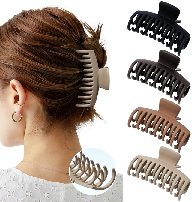 Main image of 4 Pack 3.5" Double Row Teeth Claw Clips for Thin Fine Hair Non-Slip | Strong Hold Medium Hair clips, Comfort, and Easy Everyday Styling, Matte Finish (Neutral Matte)