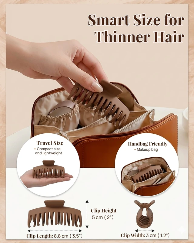 Alt view image 3 of 7 - 4 Pack 3.5" Double Row Teeth Claw Clips for Thin Fine Hair Non-Slip | Strong Hold Medium Hair clips, Comfort, and Easy Everyday Styling, Matte Finish (Neutral Matte)