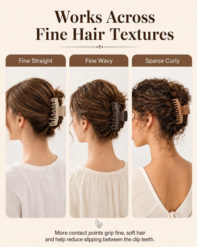 Alt view image 5 of 7 - 4 Pack 3.5" Double Row Teeth Claw Clips for Thin Fine Hair Non-Slip | Strong Hold Medium Hair clips, Comfort, and Easy Everyday Styling, Matte Finish (Neutral Matte)