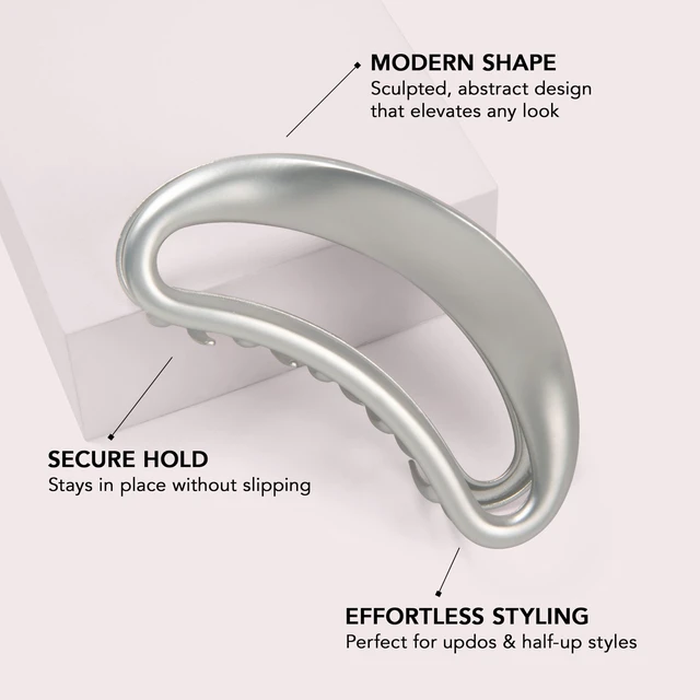 Alt view image 2 of 7 - Sculpted Silver Claw Clip, Large Metal Matte Silver Hair Clip for Women, Strong Hold Claw Clip for Updos & Half Up Styles, Hair Clip for All Hair Types, Everyday Cute Hair Accessories
