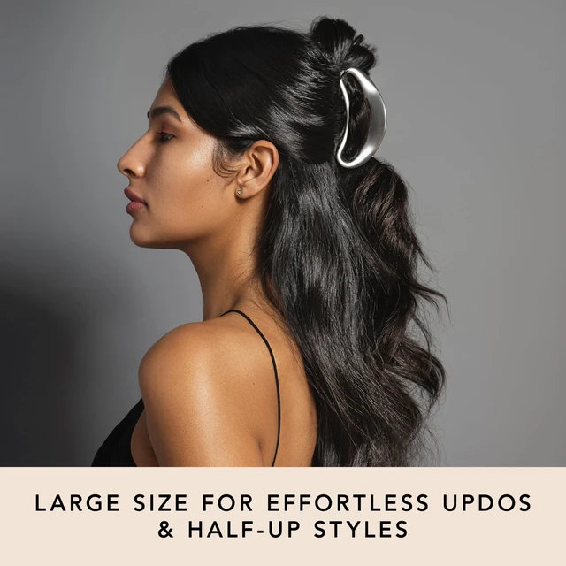 Alt view image 3 of 7 - Sculpted Silver Claw Clip, Large Metal Matte Silver Hair Clip for Women, Strong Hold Claw Clip for Updos & Half Up Styles, Hair Clip for All Hair Types, Everyday Cute Hair Accessories