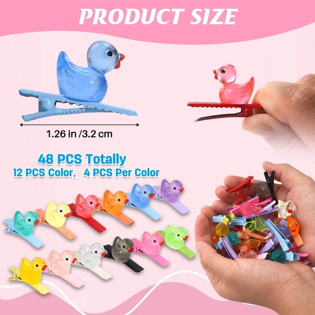 Alt view image 3 of 7 - Rave Trinkets, 48 PCS Duck Hair Clips for Women Glow in the Dark | Mini Resin Duck Hair Clips, Funny Animal Hairpins for Festival Accessories Carnival Music Halloween Holiday Party Supplies