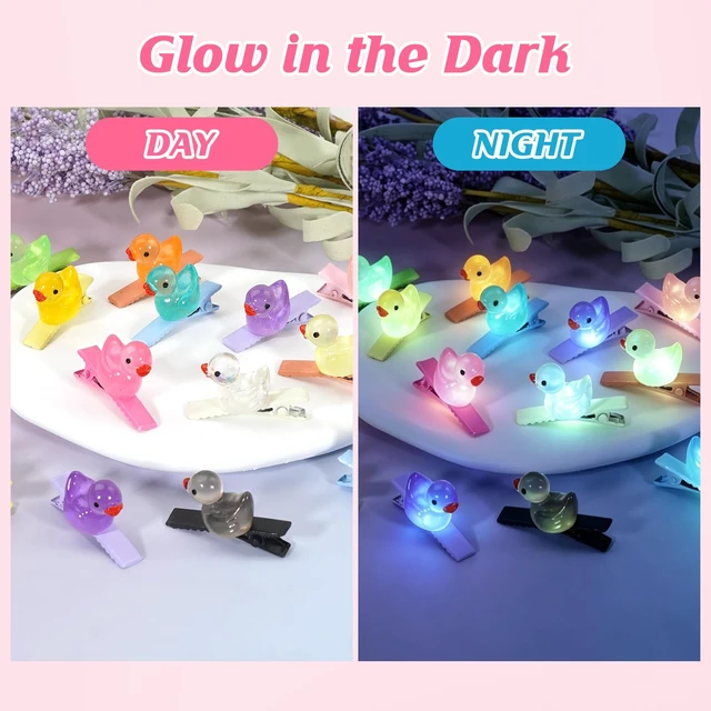 Alt view image 6 of 7 - Rave Trinkets, 48 PCS Duck Hair Clips for Women Glow in the Dark | Mini Resin Duck Hair Clips, Funny Animal Hairpins for Festival Accessories Carnival Music Halloween Holiday Party Supplies