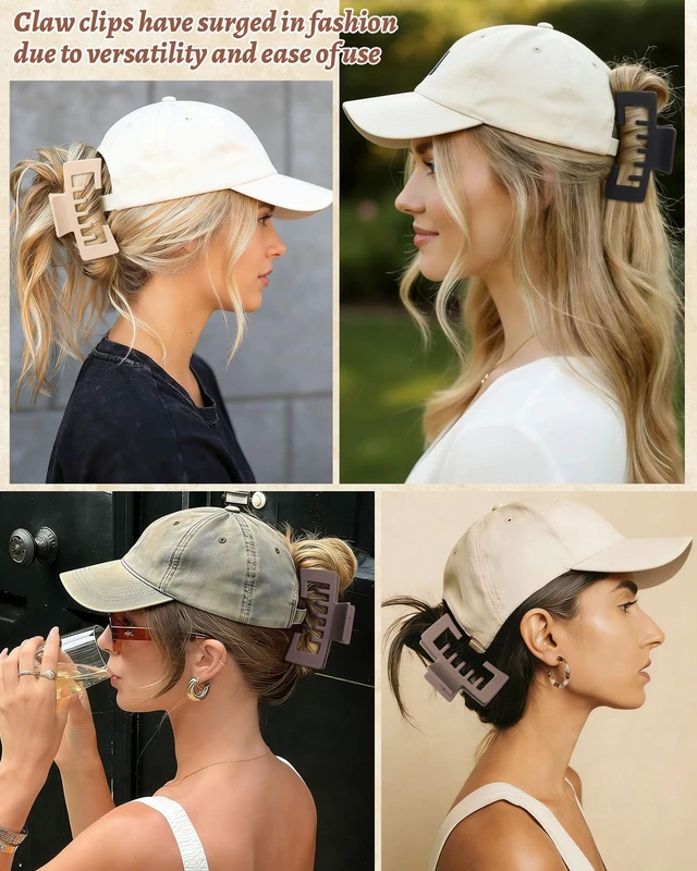 Alt view image 6 of 7 - Claw Clips for Baseball Caps, Trucker Hat Hair Clips for Women | 4 Pcs Hair Claw Clips for Thick Hair Hat Hairstyles, Gifts Hair Accessories