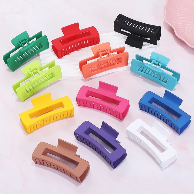 Alt view image 2 of 7 - 4.1 Inch Jumbo Claw Clips for Thick Hair - 12 Pcs Square Hair Accessories for Women and Girls - Dopamine